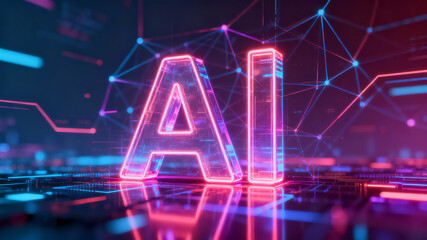 Abstract Futuristic Background with Glowing AI Letters for Technology Design
