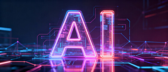 Abstract Futuristic Background with Glowing AI Letters for Technology Design