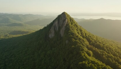 Majestic Sunrise Over Lush Green Mountain Peak