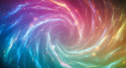 Colorful cosmic swirl with vibrant hues of blue, pink, and yellow.