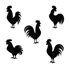 Silhouettes of Roosters in Various Standing Poses