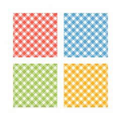 Set of Four Seamless Gingham Check Patterns in Red Blue Green and Orange