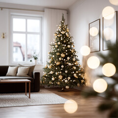 Minimalist Scandinavian Living Room Featuring Christmas Tree – Cinematic Cozy Interior