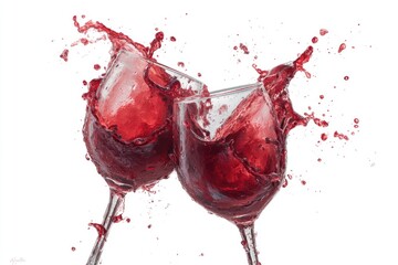 Two wine glasses clinking, red wine splashing (1)