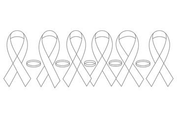 A line of awareness ribbons with small rings alternating between each ribbon in a repeating pattern