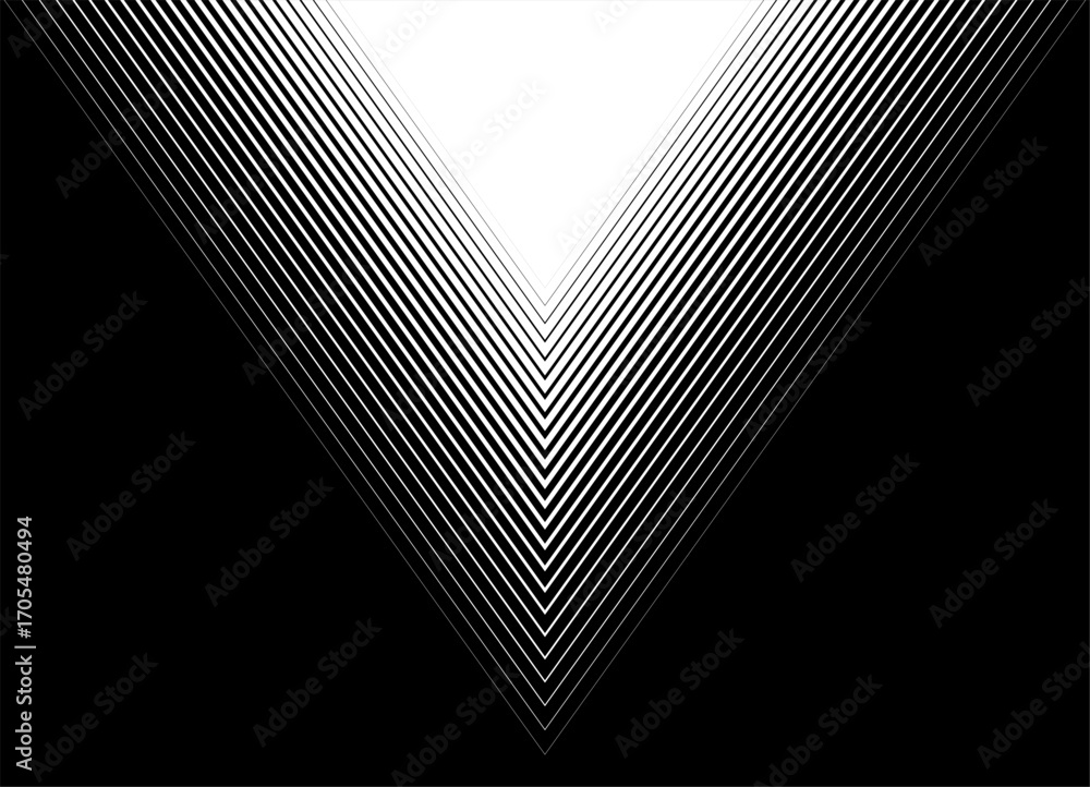 Poster triangulartransition from black to white. symmetrical pattern of thin lines. vector design element. 