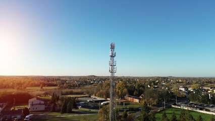 Telecommunications tower with antennas in rural area