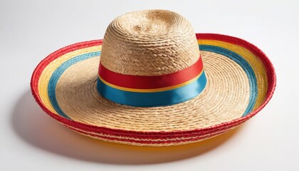 Wide-Brimmed Straw Hat with Colorful Ribbon Detail