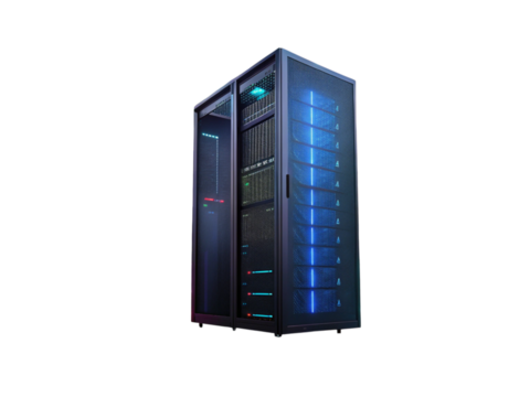 Server rack isolated on transparent background, 51 characters