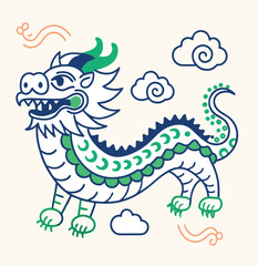 A cute green baby dragon vector illustration with a friendly cartoon character design