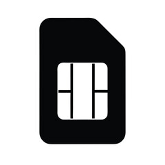 Minimal vector silhouette of a SIM card chip in a slightly rotated angle, clean black shape.