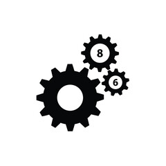 Fototapeta premium Three black interlocking gears with numbers 8 and 6 on white background cogs