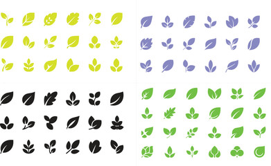 Fototapeta premium Set of green leaf icons. Leaves of trees and plants. Leaves icon. Collection green leaf. Elements design for natural, eco, bio, vegan labels. Vector