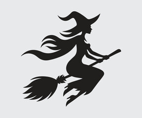 Halloween scary. female witch in broom. silhouette