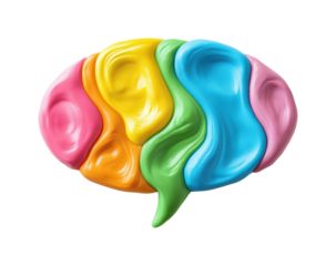 Creative colorful speech bubble sculpture digital contemporary communication isolated on transparent background, png