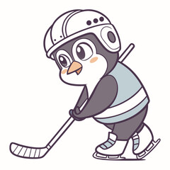 Adorable Cartoon Penguin Playing Ice Hockey Vector Illustration 