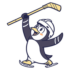 Adorable Cartoon Penguin Playing Ice Hockey Vector Illustration 