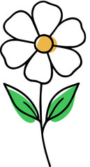 Illustration of a chamomile leaf with a color blobs.
