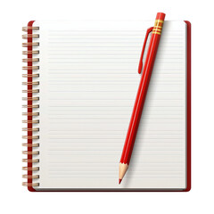 Red pencil on lined spiral notebook page conveying creativity and focused writing energy