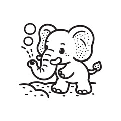 Obraz premium A black and white line art illustration of a playful baby elephant joyfully.