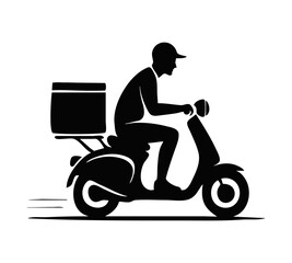 Food Courier on Scooter Silhouette Vector Illustration