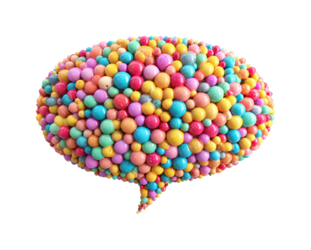 Vibrant colorful speech bubble digital creation environment abstract concept isolated on transparent background, png