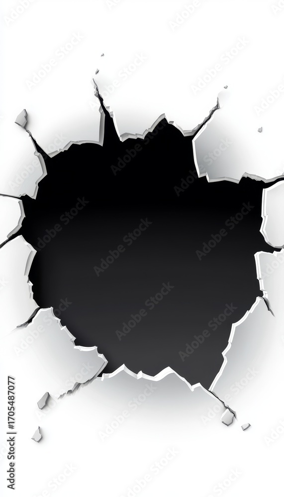 Poster dynamic abstract art of paper tearing with shattered edges and deep central hole design concept
