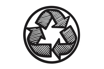 Black triangular recycle arrows show environmental responsibility and sustainable practices