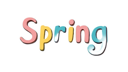 Pastel-colored whimsical text spelling "Spring" with rounded letters on a soft green background. Isolated on white background &ndash; Transparent