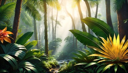 Enchanting Cartoon Rainforest With Exotic Ai Generated