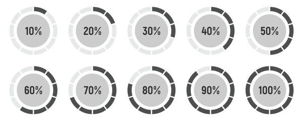 Loading circles and progress circles from 0 to 100 percent. Vector illustration. EPS 10
