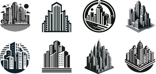 set of Urban skyline logo design in minimal vector style.