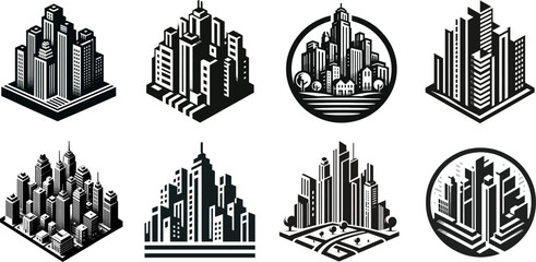 set of Clean vector logo with cityscape building illustration.