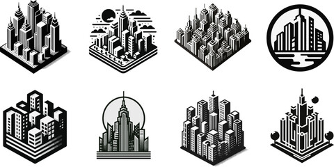 set of Corporate logo design with modern city silhouette.
