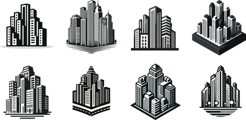 set of Modern business logo with urban building silhouette.