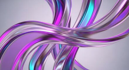 Fototapeta premium Abstract flowing metallic ribbons with iridescent purple and teal colors, creating a smooth, glossy, and futuristic wave pattern