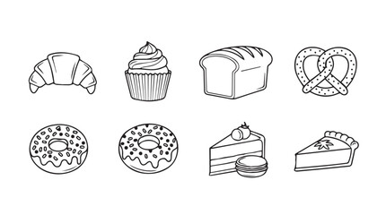 Collection of delicious baked goods and pastries silhouette