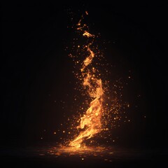 Dynamic Fire Flames with Golden Sparks on Dark Background, Abstract Illustration