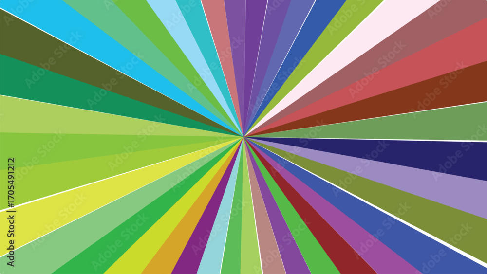 Poster abstract multicolored starburst background with vibrant radial lines emanating from a central point 