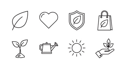 Collection of hand drawn eco friendly symbols silhouette