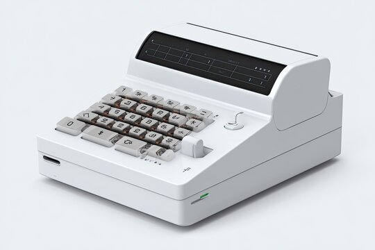 White vintage-style desktop calculator - Powered by Adobe