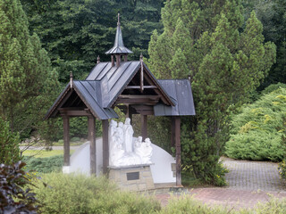 Chapel of the Sacred Heart of Jesus in Jaszczur&oacute;wka, located in Zakopane, Poland. This wooden chapel is an iconic example of the so-called Zakopane style, designed by Stanisław Witkiewicz. 