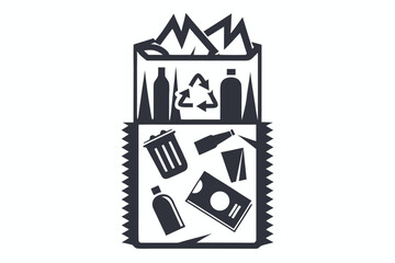 Dark filled bag displays recycle symbol and waste items neatly