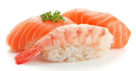 Fresh salmon and shrimp sushi pieces