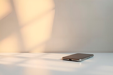 Smartphone on a Desk with Sunlight and Shadow Play