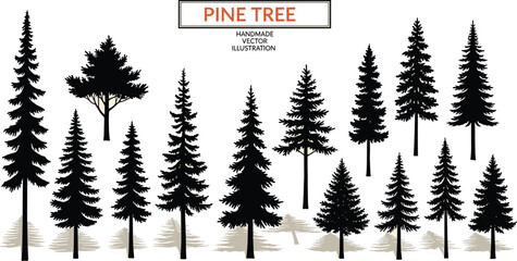 Pine tree vector illustration, forest silhouette artwork, handmade nature drawing, evergreen tree design, woodland graphic, landscape element, ink sketch © Md Shahedul