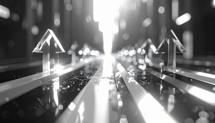 Beautiful Upward trending arrows in professional setting with bold colors and vector style and uplifting aesthetic featuring achievement trophies made of crystallized ambition converging toward center