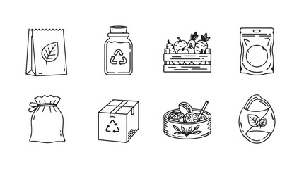 Collection of hand drawn eco friendly packaging and container silhouettes