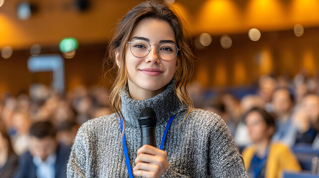 table and round Interview Business at business entrepreneurship at presentation. Audience and the conference hall. discussion and convention symposium. 37213863 1