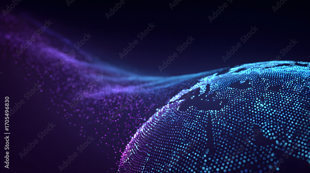 Poster digital technology digital with background dots and blue world globe made of gradient on concept pur